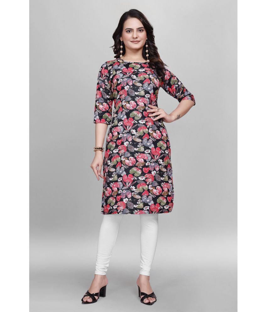     			PRIJHON Pack of 1 Cotton Printed Straight Women's Kurti - ( Red & Black )