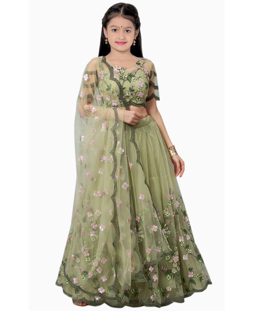     			Supar Sleave Net Lehenga Choli Set For Girls ( Pack of 1 , Mint Green )