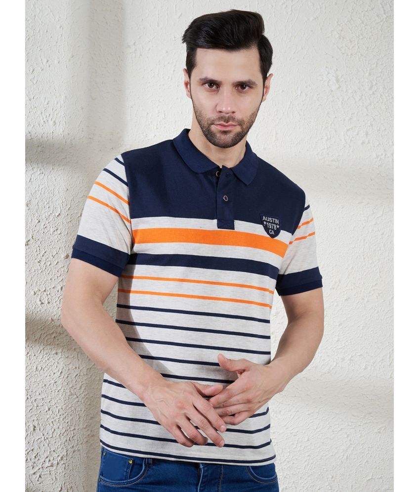     			AUSTIN WOOD Pack of 1 Cotton Blend Regular Fit Striped Half Sleeves Men's Polo T Shirt ( White )