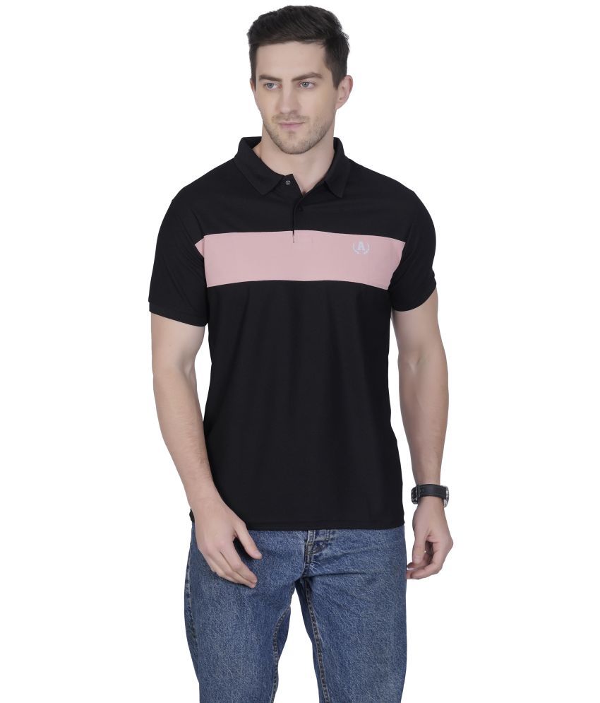     			DIDOT Pack of 1 Cotton Blend Regular Fit Striped Half Sleeves Men's Polo T Shirt ( Black )