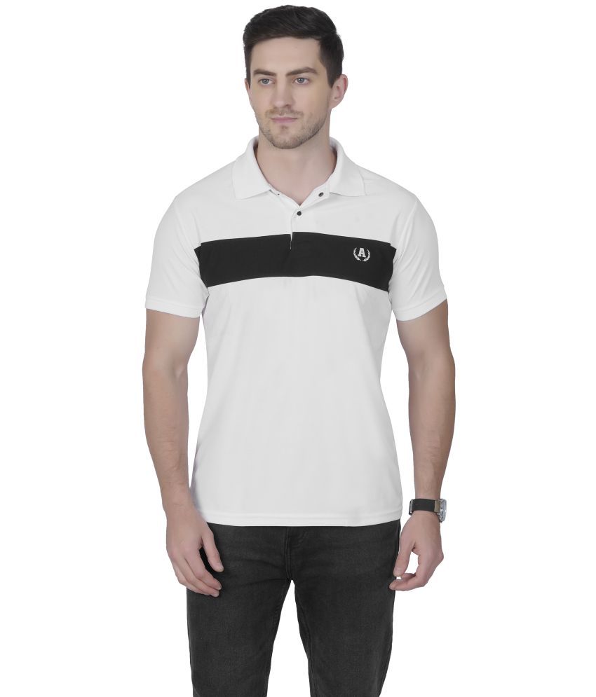     			DIDOT Pack of 1 Cotton Blend Regular Fit Striped Half Sleeves Men's Polo T Shirt ( White )