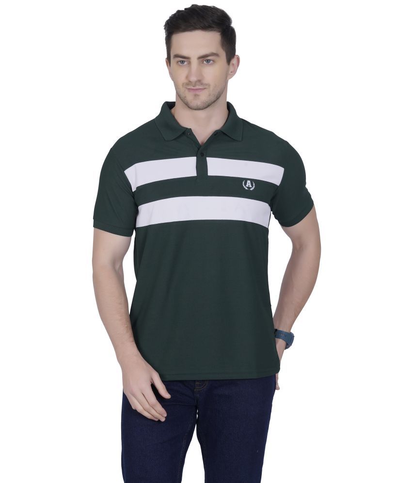     			DIDOT Pack of 1 Cotton Blend Regular Fit Striped Half Sleeves Men's Polo T Shirt ( Green )