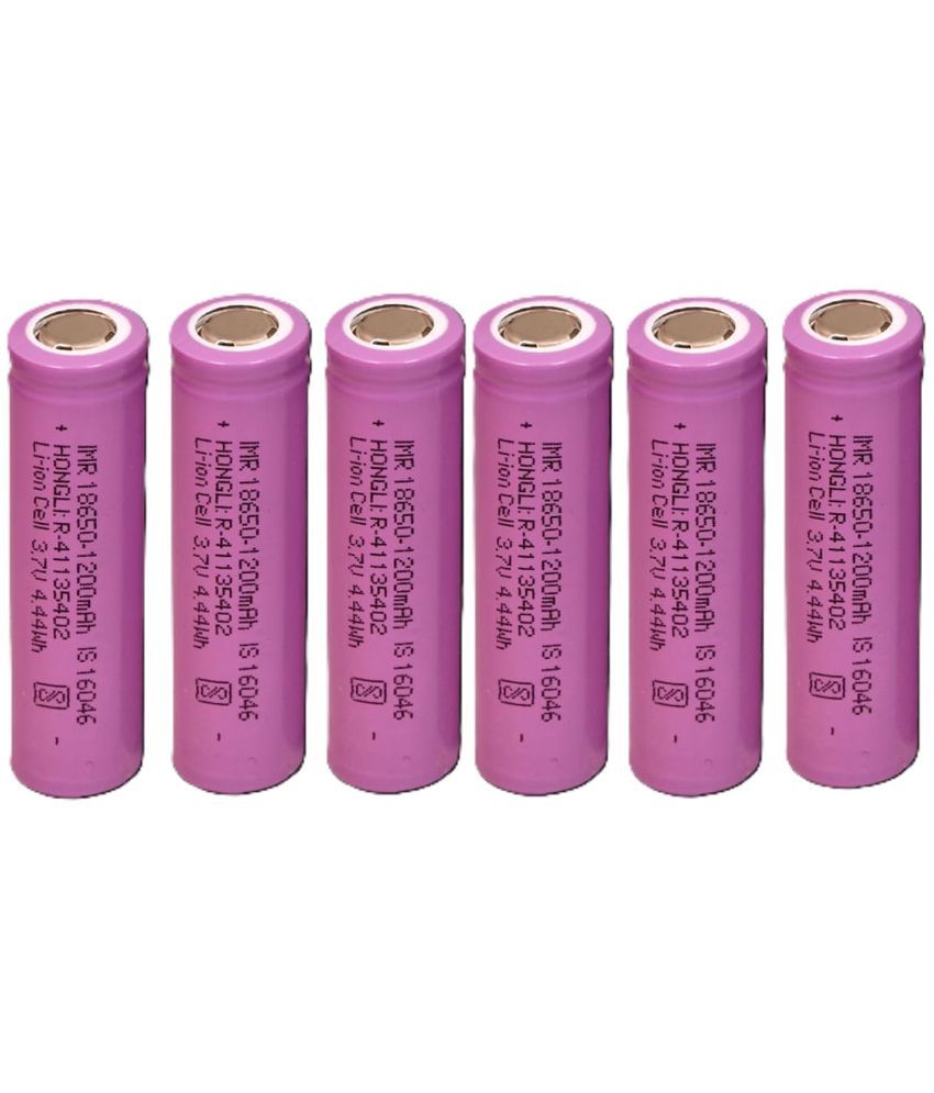     			Faymla Hongli Lithium Ion 1200mAH Rechargeable Cell Batteries, LED, Bluetooth Speaker, Laptops, Power Bank & Torch, Flat Top, 3.7V, (Pack-of-6)