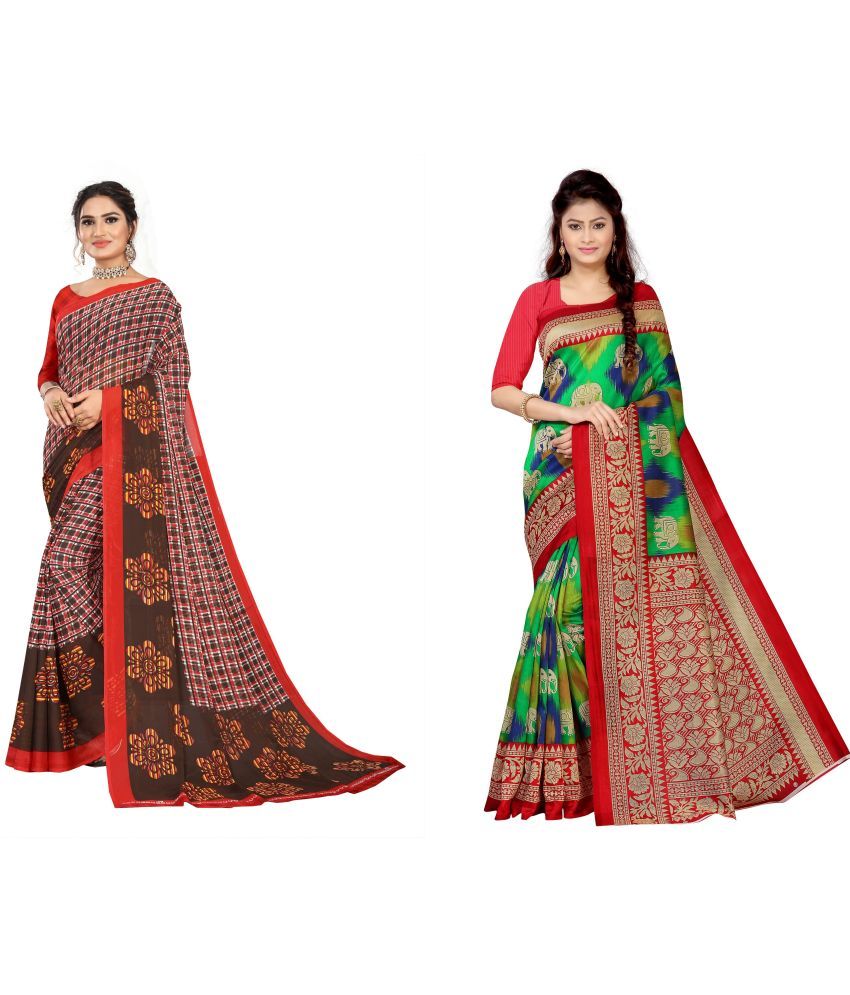     			RUNAYA NX Art Silk Printed Saree With Blouse Piece ( Multicolor , Pack of 2 )