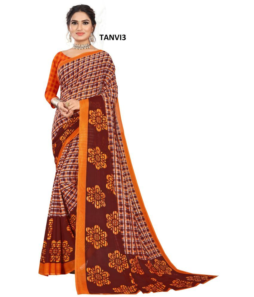     			RUNAYA NX Art Silk Printed Saree With Blouse Piece ( Orange , Pack of 1 )