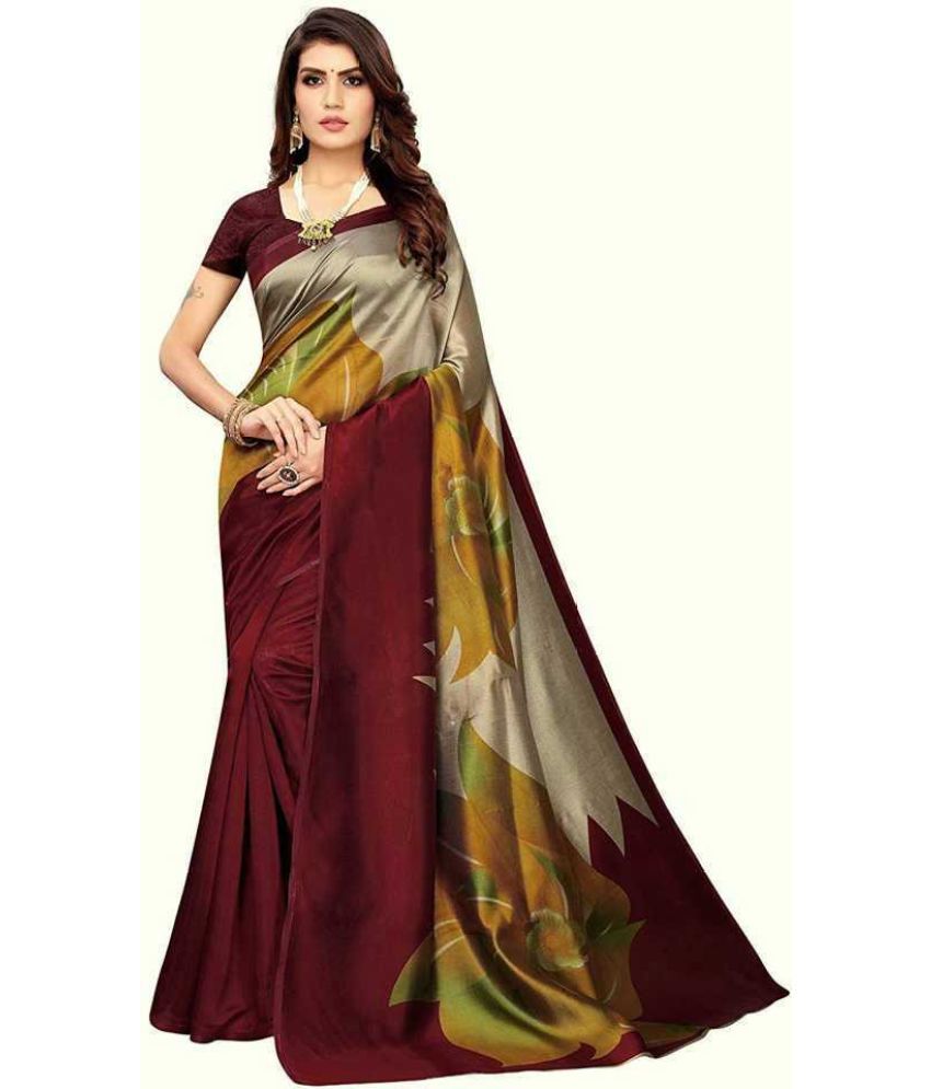     			RUNAYA NX Art Silk Printed Saree With Blouse Piece ( Maroon , Pack of 1 )