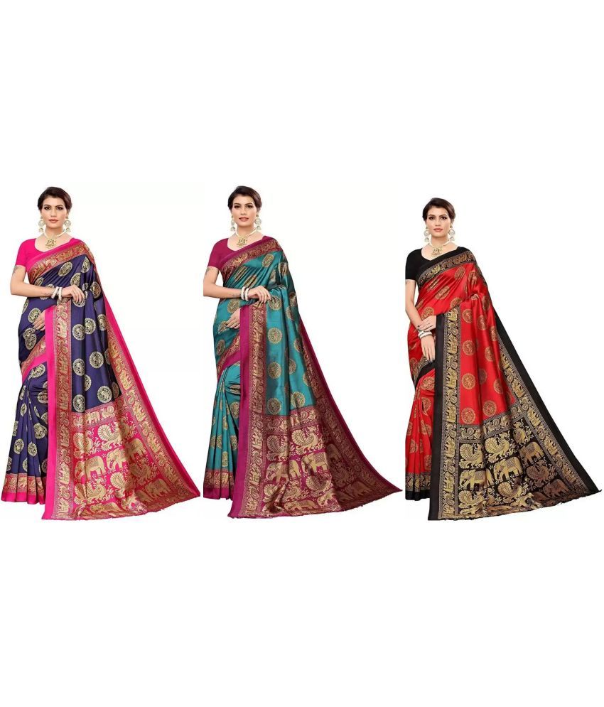     			RUNAYA NX Art Silk Printed Saree With Blouse Piece ( Multicolor , Pack of 3 )