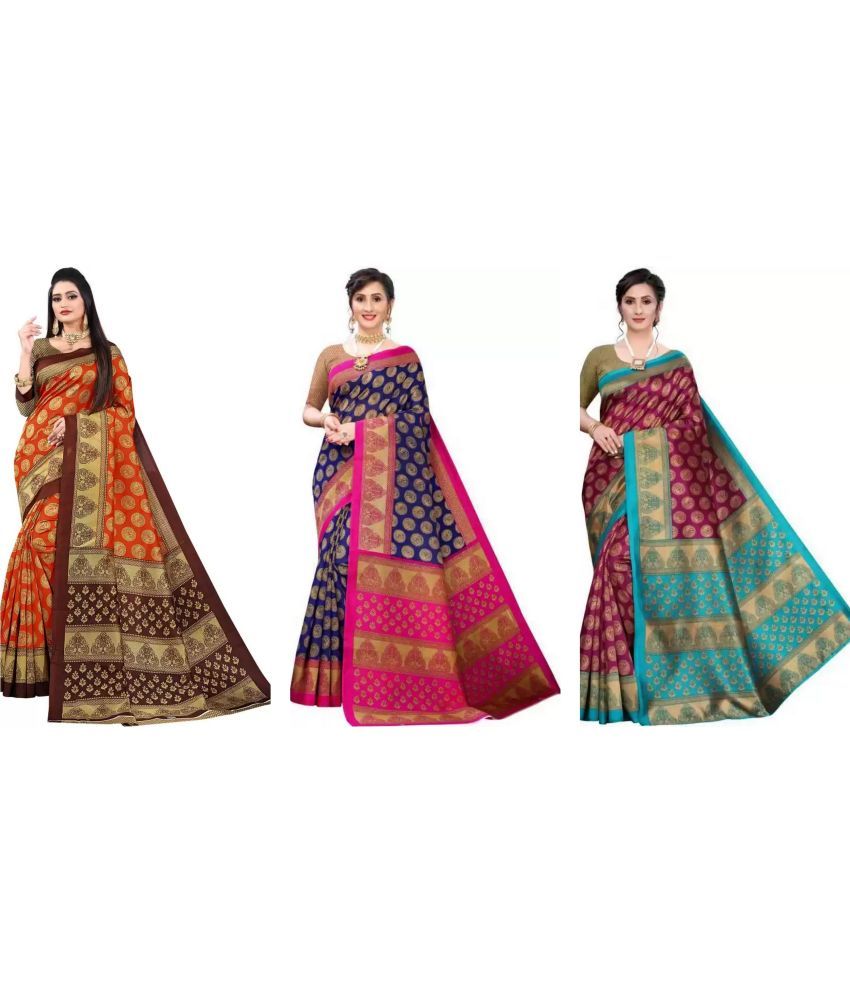     			RUNAYA NX Art Silk Printed Saree With Blouse Piece ( Multicolor , Pack of 3 )