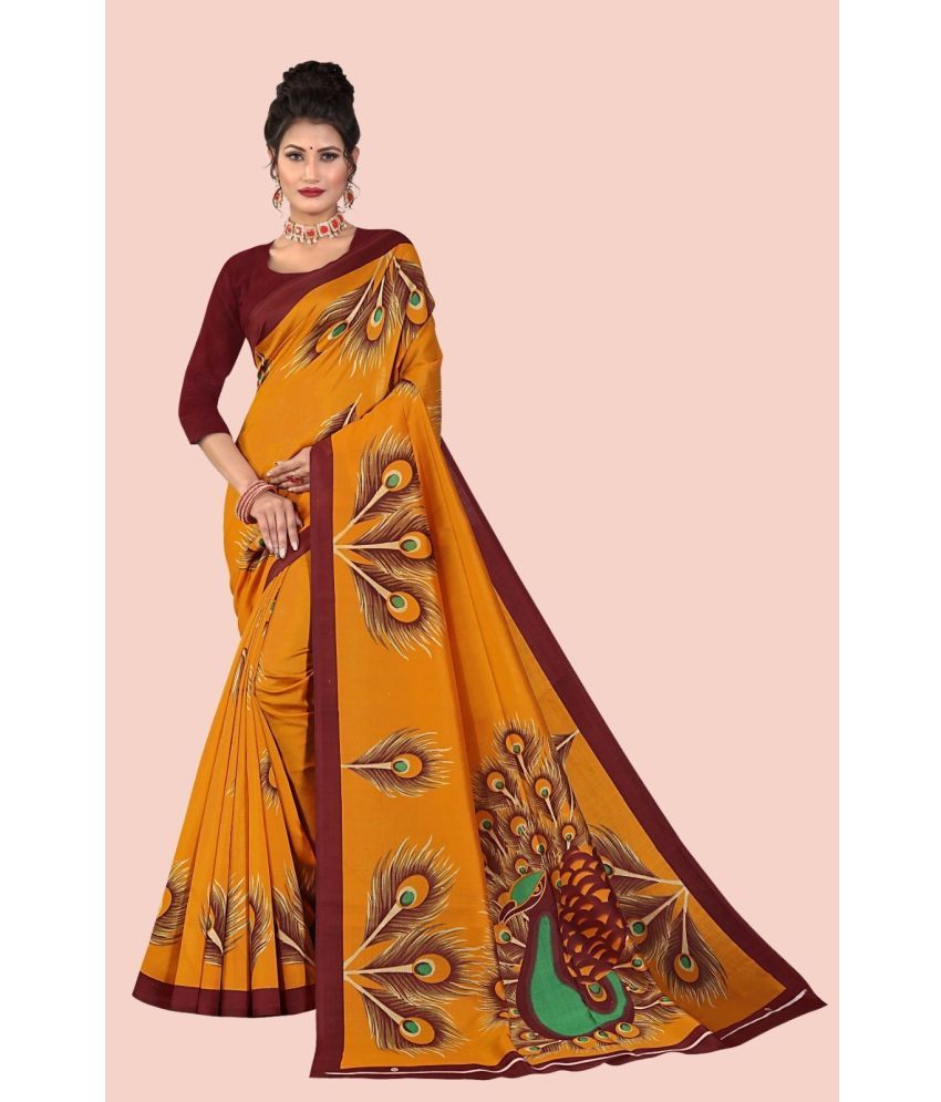     			RUNAYA NX Art Silk Printed Saree With Blouse Piece ( Mustard , Pack of 1 )