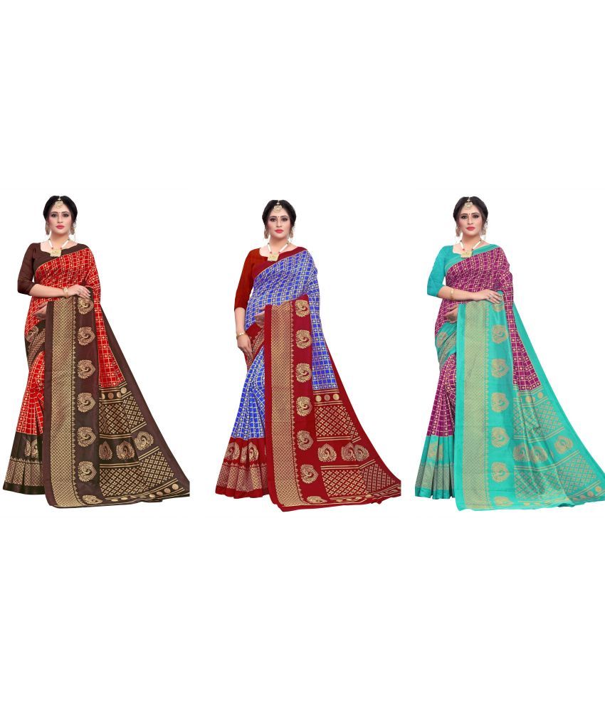     			RUNAYA NX Art Silk Printed Saree With Blouse Piece ( Multicolor , Pack of 3 )