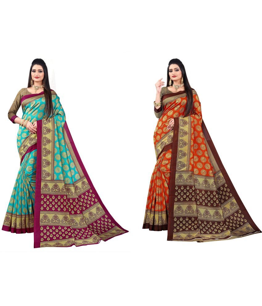     			RUNAYA NX Art Silk Printed Saree With Blouse Piece ( Multicolor , Pack of 2 )