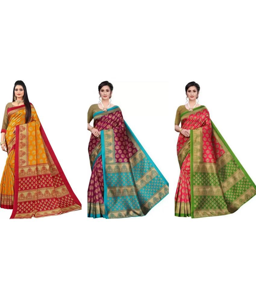     			RUNAYA NX Art Silk Printed Saree With Blouse Piece ( Multicolor , Pack of 3 )