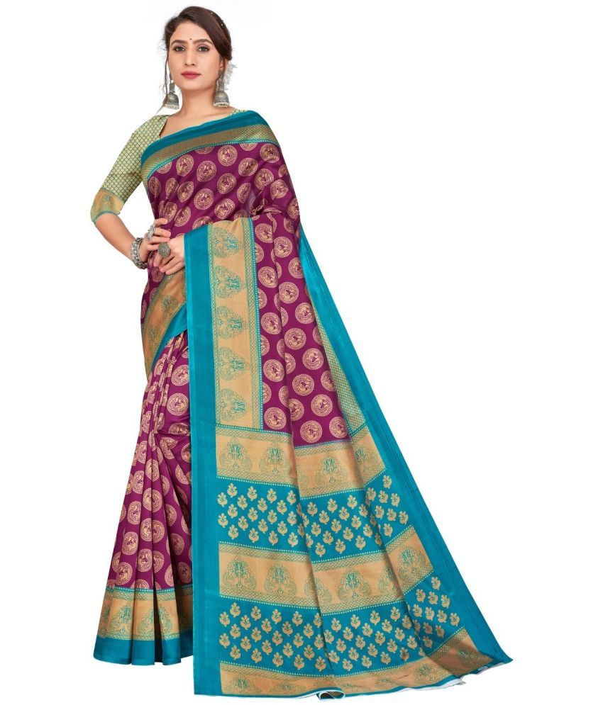     			RUNAYA NX Art Silk Printed Saree With Blouse Piece ( Purple , Pack of 1 )