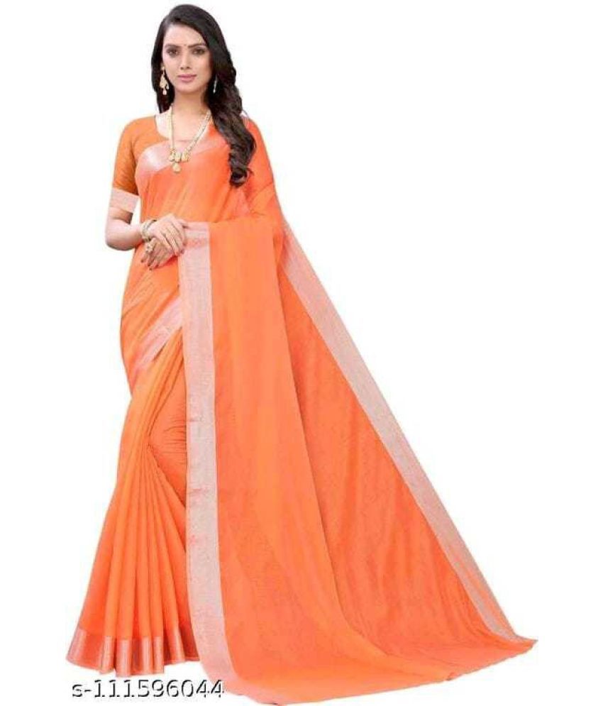     			RUNAYA NX Cotton Blend Printed Saree With Blouse Piece ( Orange , Pack of 1 )