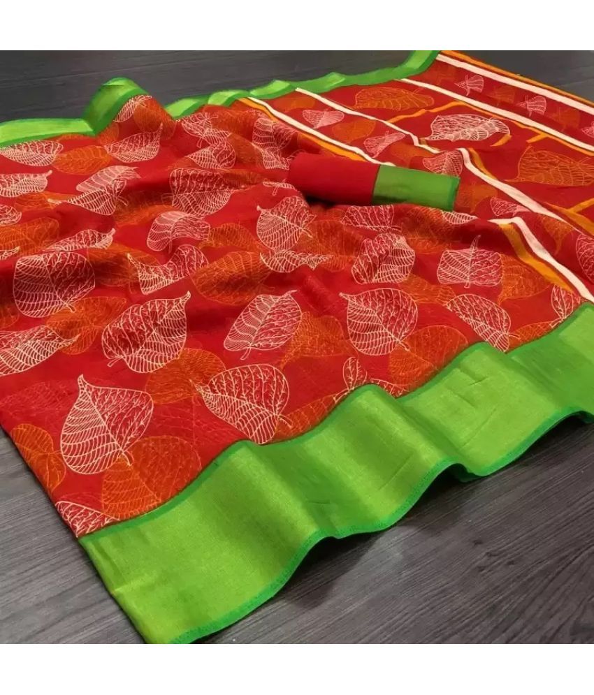     			RUNAYA NX Cotton Blend Printed Saree With Blouse Piece ( Light Green , Pack of 1 )