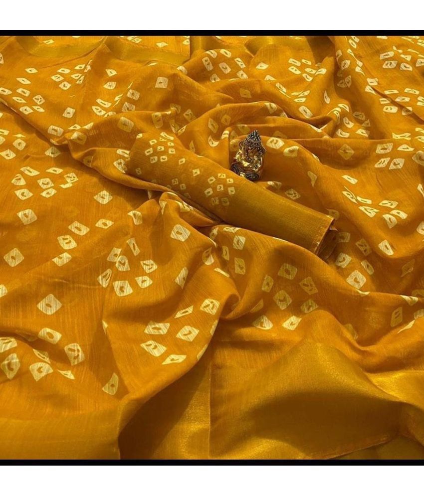     			RUNAYA NX Cotton Blend Printed Saree With Blouse Piece ( Yellow , Pack of 1 )