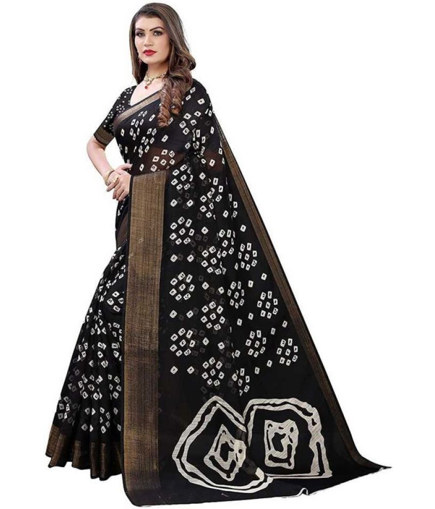     			RUNAYA NX Cotton Blend Printed Saree With Blouse Piece ( Black , Pack of 1 )