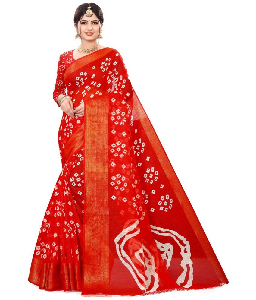     			RUNAYA NX Cotton Blend Printed Saree With Blouse Piece ( Red , Pack of 1 )