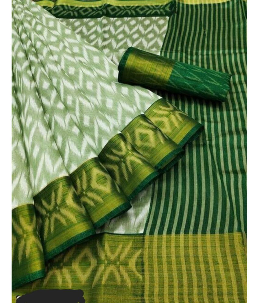     			RUNAYA NX Cotton Blend Printed Saree With Blouse Piece ( Green , Pack of 1 )