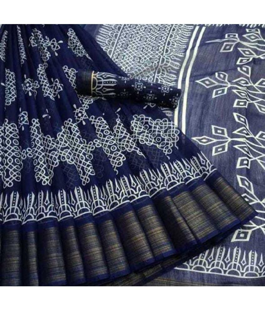     			RUNAYA NX Cotton Blend Printed Saree With Blouse Piece ( Blue , Pack of 1 )