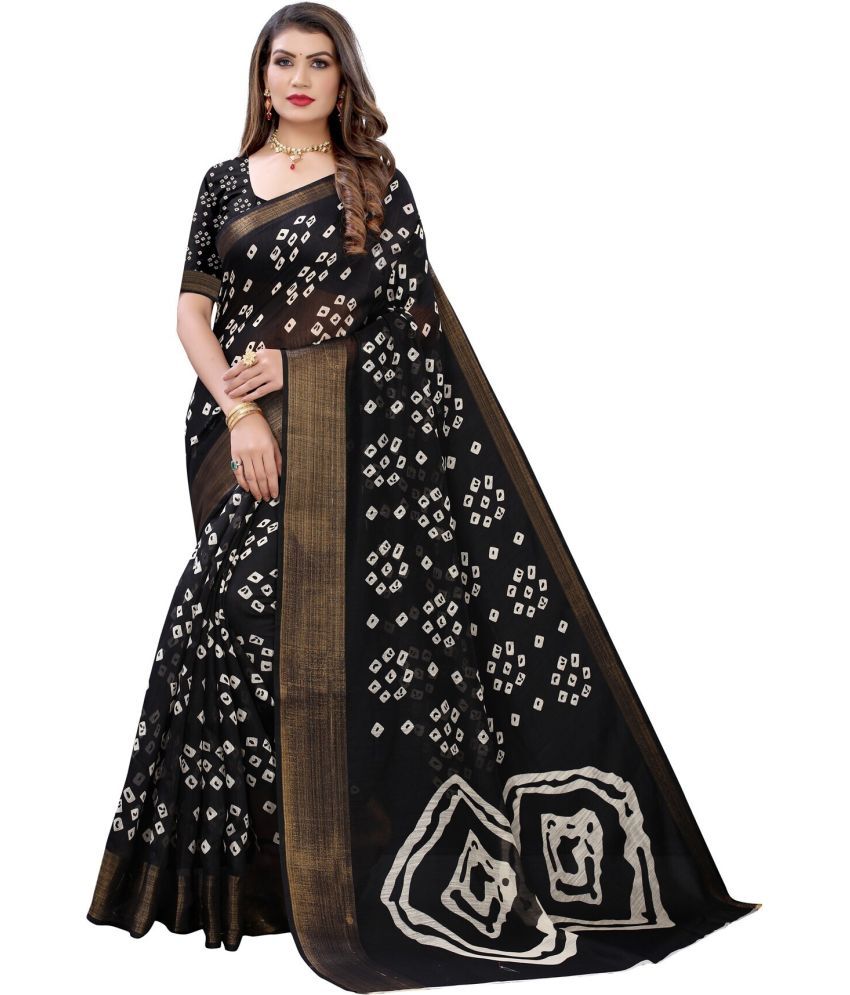     			RUNAYA NX Cotton Blend Printed Saree With Blouse Piece ( Black , Pack of 1 )