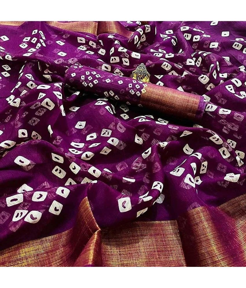     			RUNAYA NX Cotton Blend Printed Saree With Blouse Piece ( Purple , Pack of 1 )