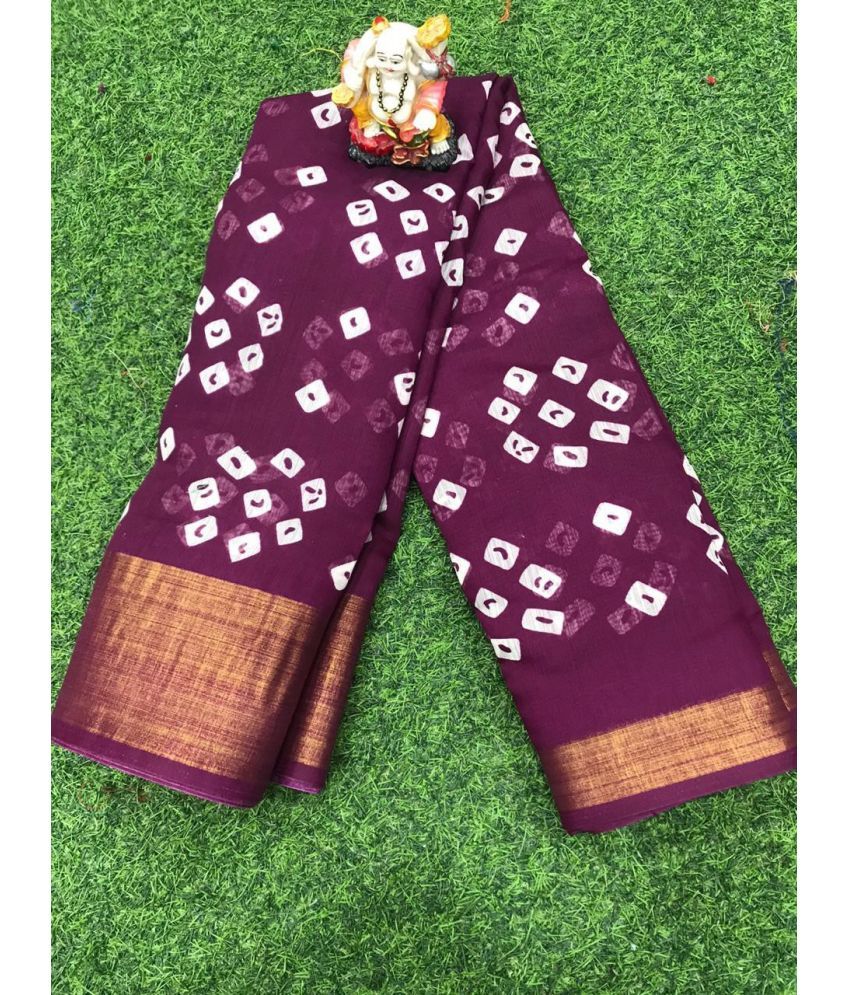     			RUNAYA NX Cotton Blend Printed Saree With Blouse Piece ( Purple , Pack of 1 )