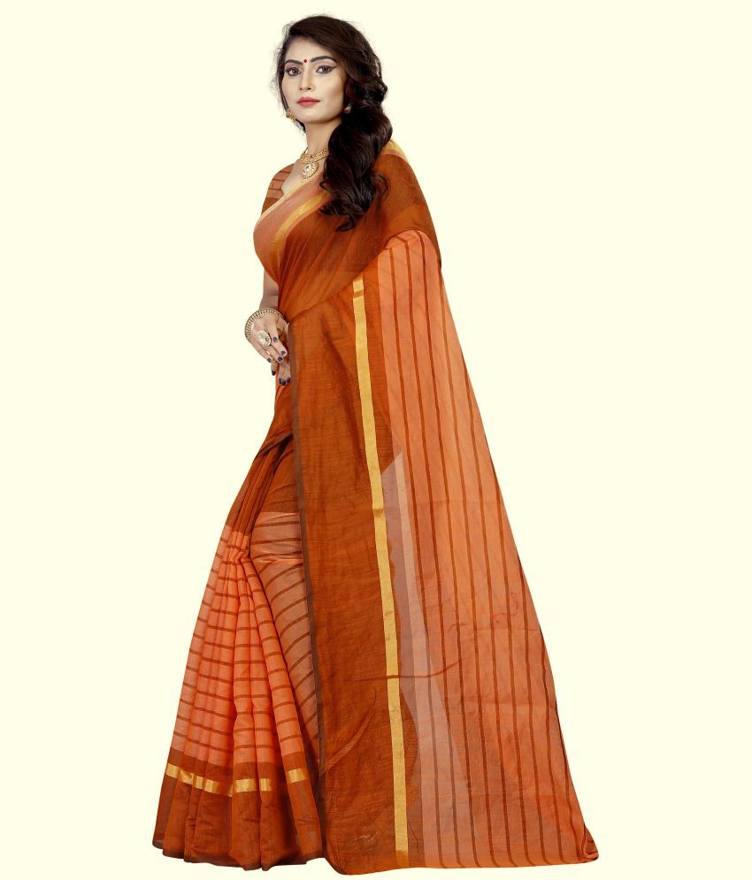     			RUNAYA NX Cotton Blend Printed Saree With Blouse Piece ( Brown , Pack of 1 )