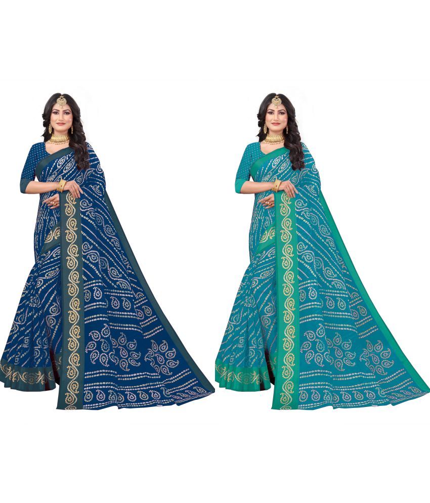     			RUNAYA NX Cotton Silk Printed Saree With Blouse Piece ( Multicolor , Pack of 2 )