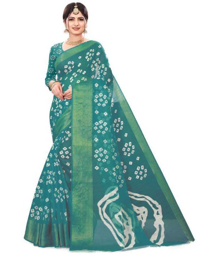     			RUNAYA NX Cotton Silk Printed Saree With Blouse Piece ( Light Green , Pack of 1 )