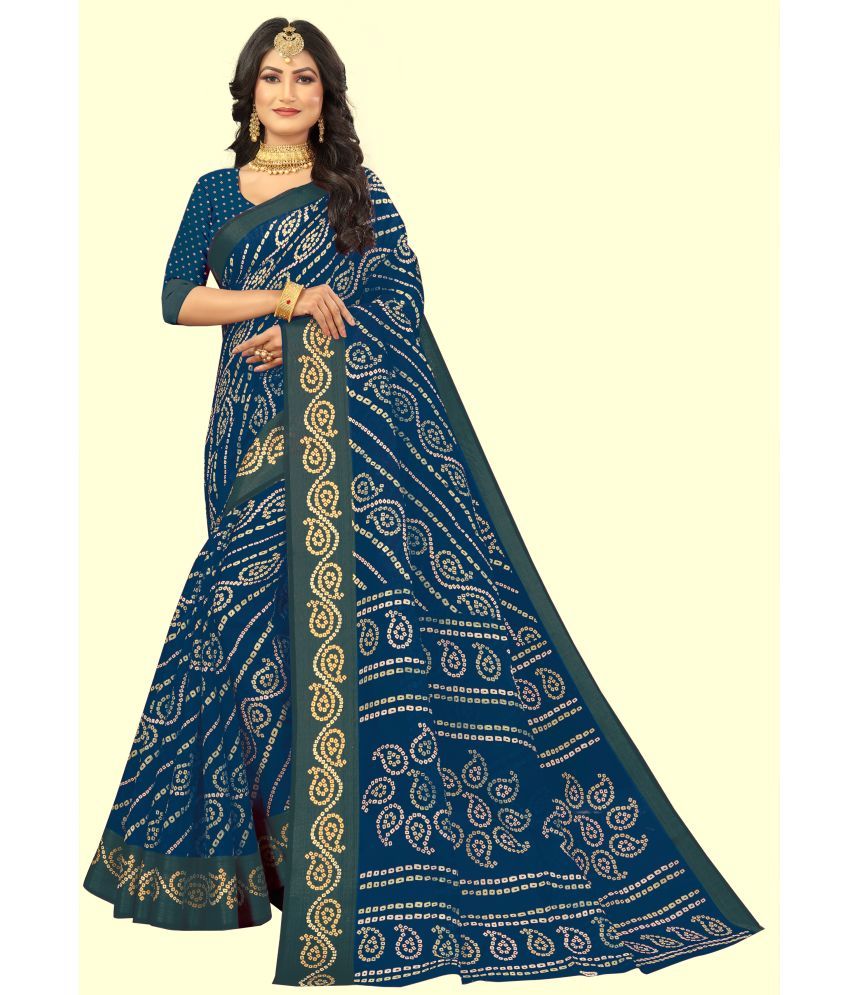     			RUNAYA NX Cotton Silk Printed Saree With Blouse Piece ( Blue , Pack of 1 )