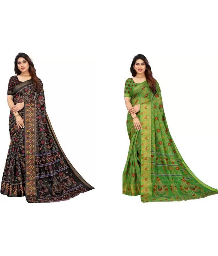     			RUNAYA NX Cotton Silk Printed Saree With Blouse Piece ( Multicolor , Pack of 2 )