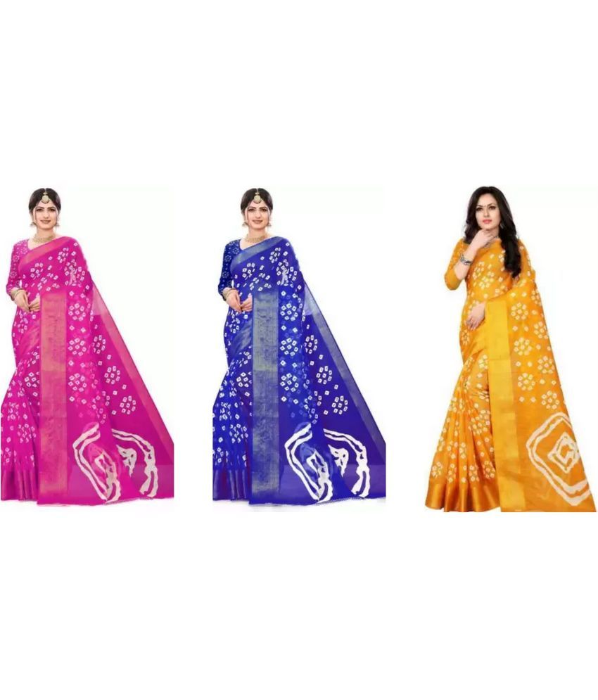     			RUNAYA NX Cotton Silk Printed Saree With Blouse Piece ( Multicolor , Pack of 3 )