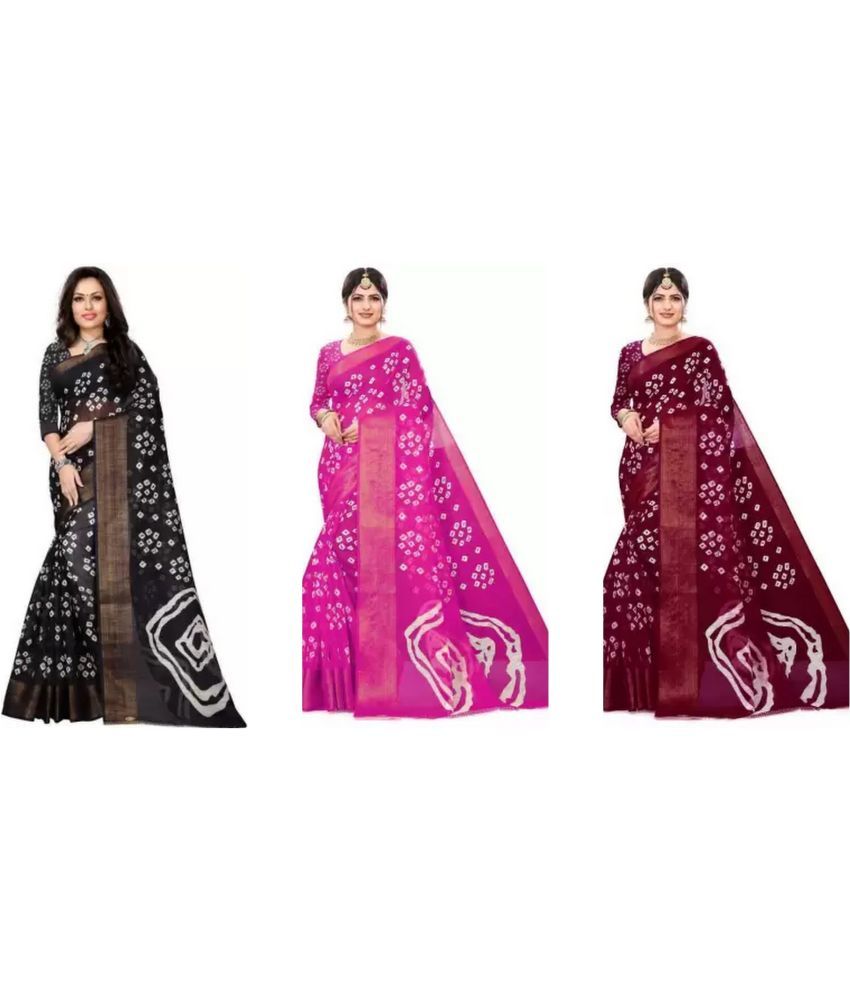     			RUNAYA NX Cotton Silk Printed Saree With Blouse Piece ( Multicolor , Pack of 3 )