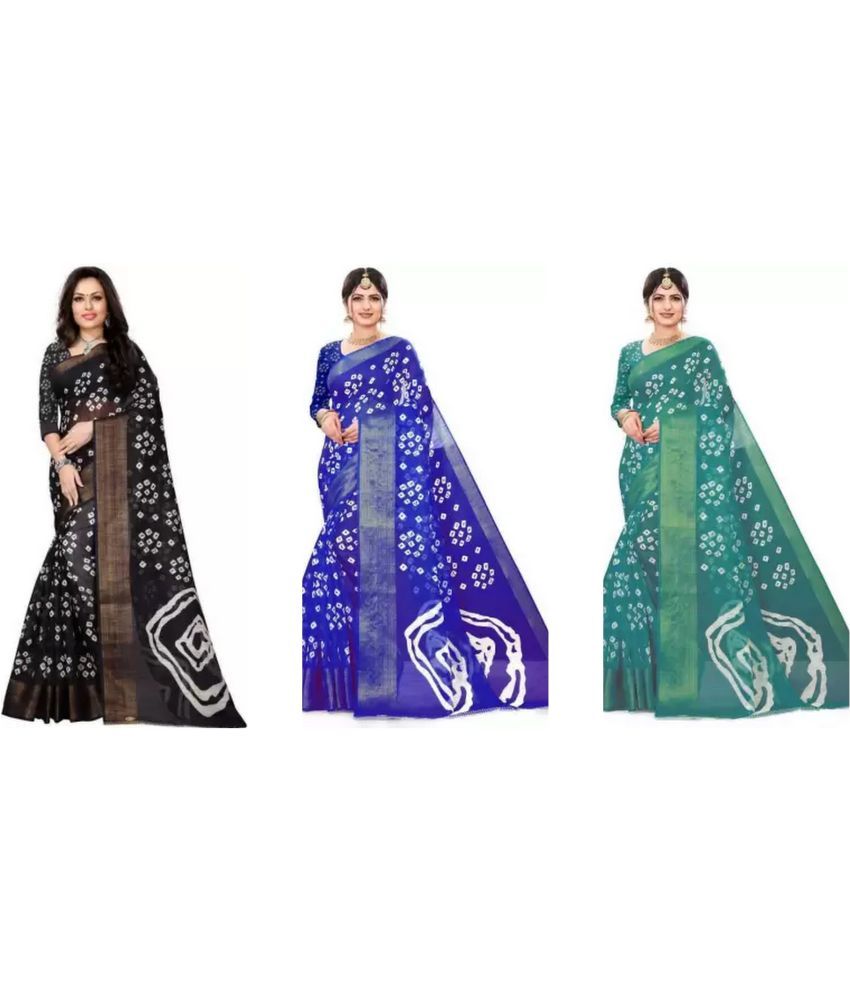     			RUNAYA NX Cotton Silk Printed Saree With Blouse Piece ( Multicolor , Pack of 3 )