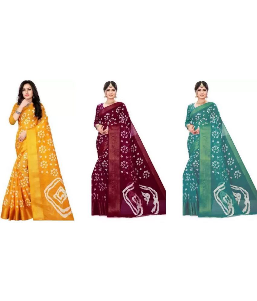     			RUNAYA NX Cotton Silk Printed Saree With Blouse Piece ( Multicolor , Pack of 3 )