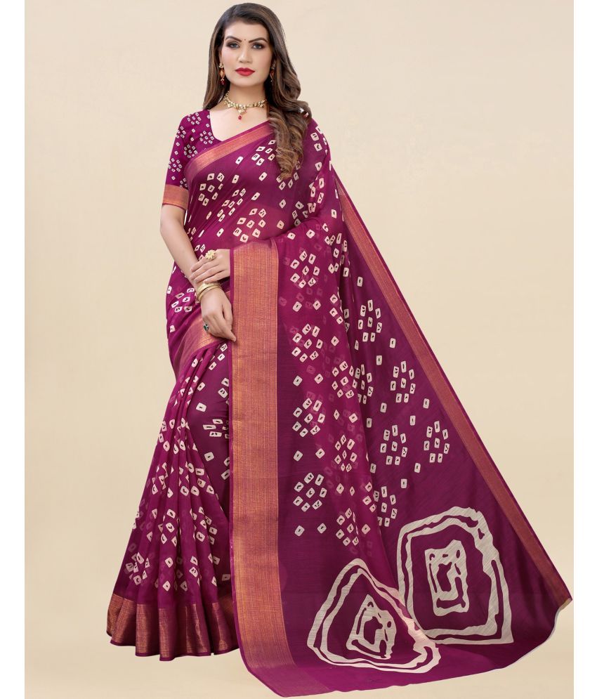     			RUNAYA NX Cotton Silk Printed Saree With Blouse Piece ( Purple , Pack of 1 )