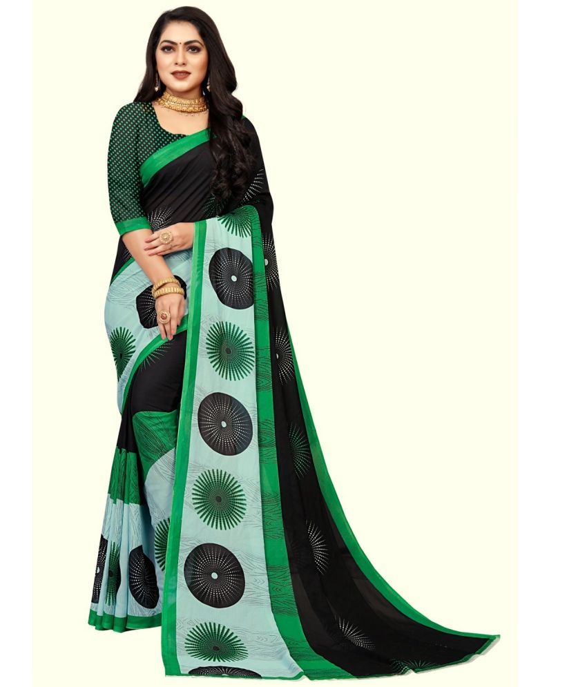     			RUNAYA NX Georgette Printed Saree With Blouse Piece ( Green , Pack of 1 )