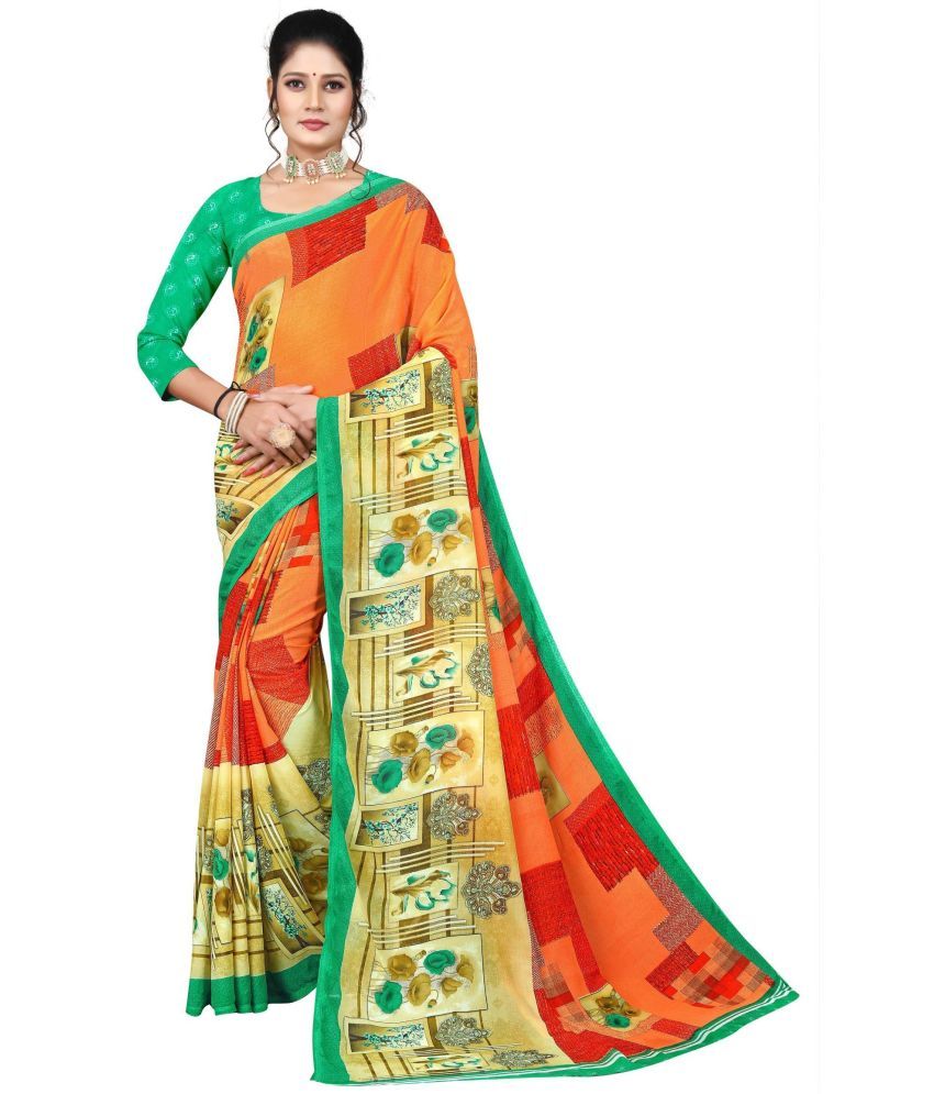     			RUNAYA NX Georgette Printed Saree With Blouse Piece ( Multicolor , Pack of 1 )