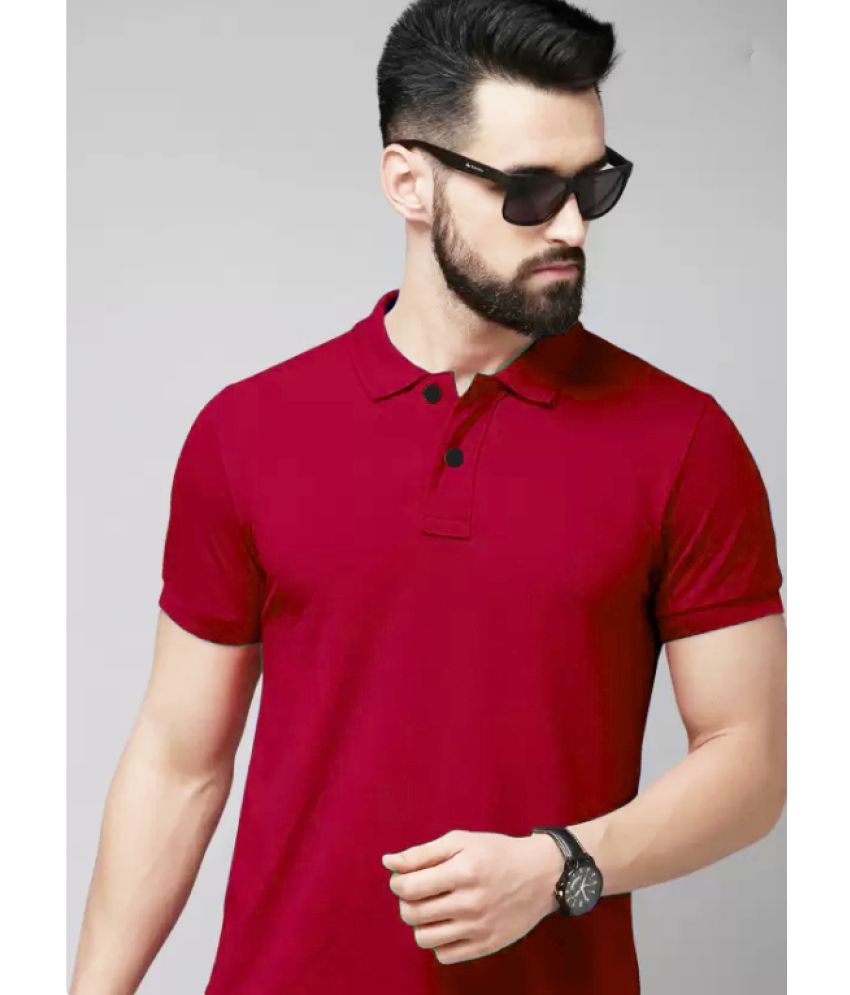     			nikline Pack of 1 Cotton Blend Regular Fit Solid Half Sleeves Men's Polo T Shirt ( Red )