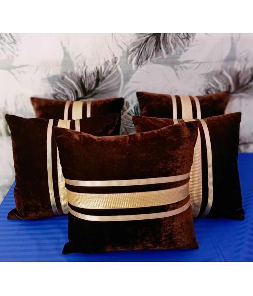     			JDXONLINESALE Set of 5 Velvet Horizontal Striped Square Cushion Cover (40X40)cm - Brown