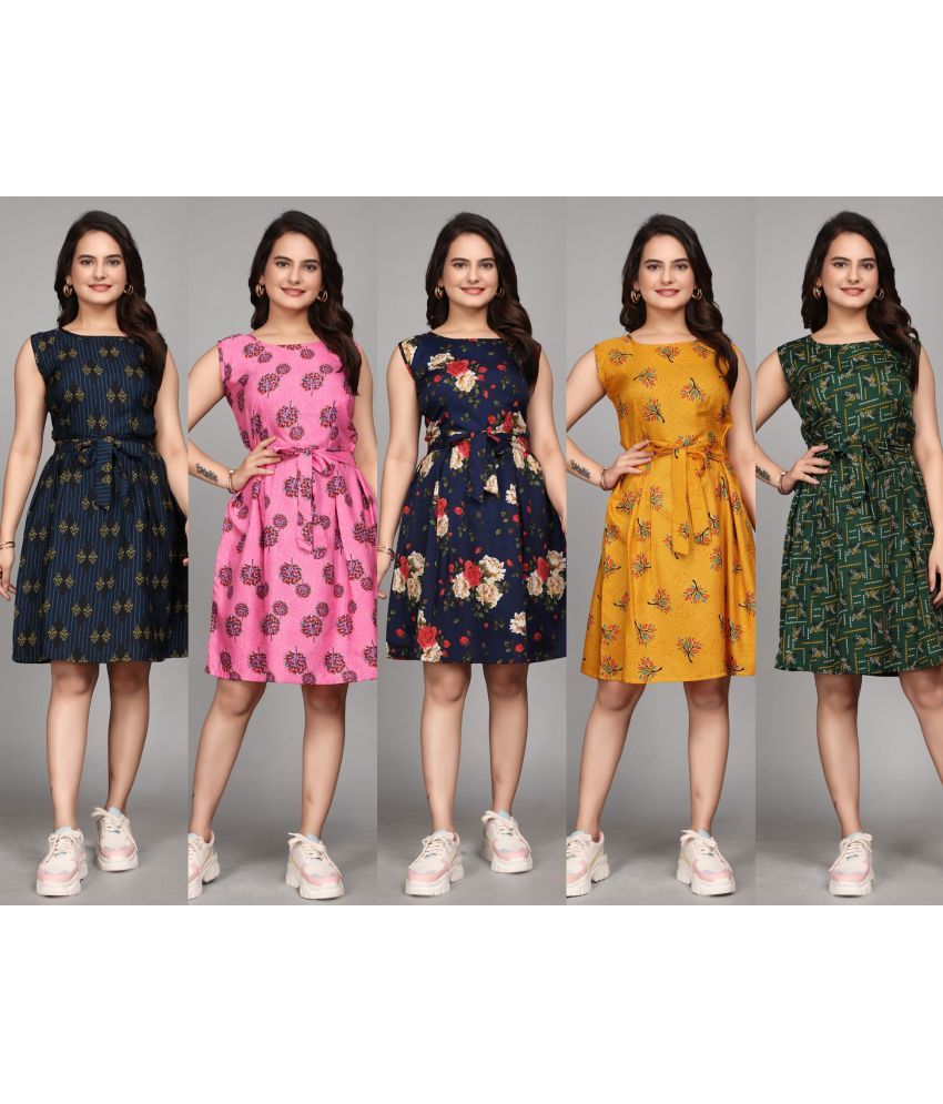     			KALAVRITTA Crepe Printed Knee Length Women's A-line Dress - Multicolor ( Pack of 5 )