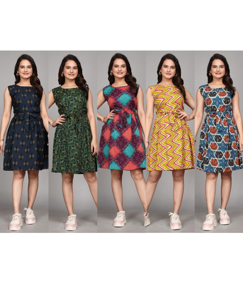     			KALAVRITTA Crepe Printed Knee Length Women's A-line Dress - Multicolor ( Pack of 5 )