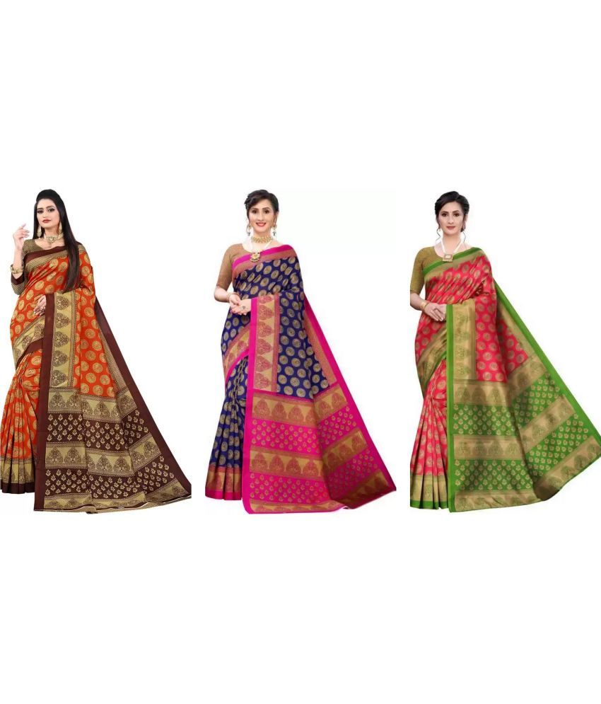     			RUNAYA NX Art Silk Printed Saree With Blouse Piece ( Multicolor , Pack of 3 )