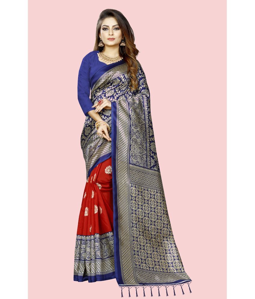     			RUNAYA NX Art Silk Printed Saree With Blouse Piece ( Navy Blue , Pack of 1 )