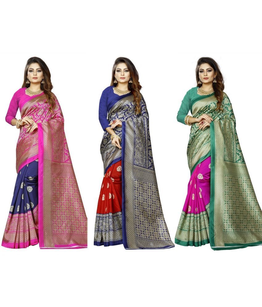     			RUNAYA NX Art Silk Printed Saree With Blouse Piece ( Multicolor , Pack of 3 )