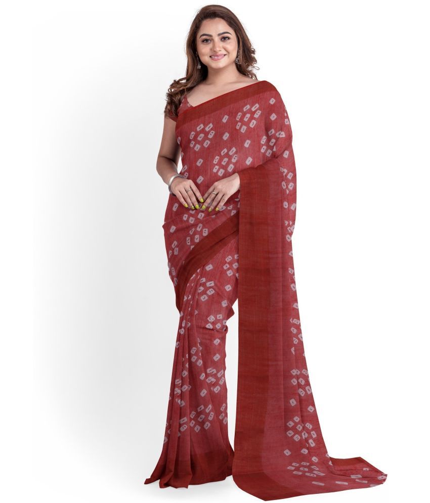     			RUNAYA NX Cotton Blend Printed Saree With Blouse Piece ( Red , Pack of 1 )