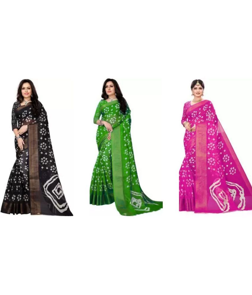     			RUNAYA NX Cotton Blend Printed Saree With Blouse Piece ( Multicolor , Pack of 3 )