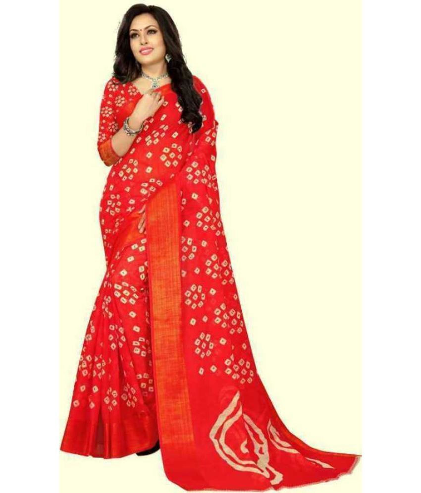     			RUNAYA NX Cotton Blend Printed Saree With Blouse Piece ( Red , Pack of 1 )