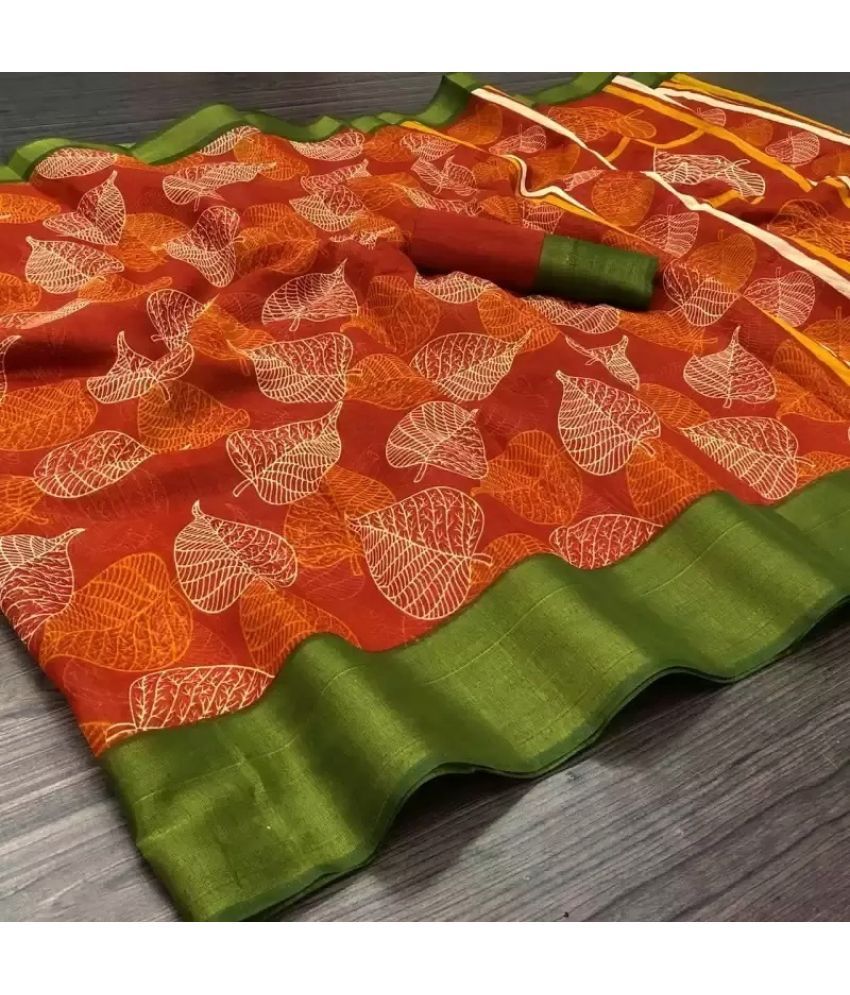     			RUNAYA NX Cotton Blend Printed Saree With Blouse Piece ( Orange , Pack of 1 )